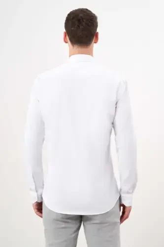 Modazone Men's White Basic Plain Pattern Italian Collar Slim Fit Shirt - 5