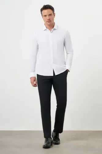 Modazone Men's White Basic Plain Pattern Italian Collar Slim Fit Shirt - 4