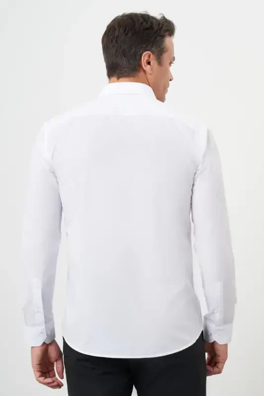 Modazone Men's White Basic Plain Pattern Italian Collar Slim Fit Shirt - 5