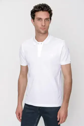 Modazone Men's White Basic Polo Collar Dynamic Fit T-Shirt 