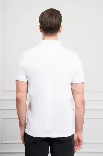 Modazone Men's White Basic Polo Collar Dynamic Fit T-Shirt - 5