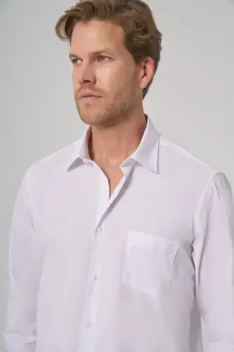 Modazone Men's White Basic Regular Fit Pointed Collar Shirt With Pocket - 3