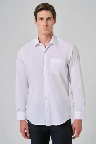 Modazone Men's White Basic Regular Fit Stiff Collar Pocket Shirt - 1