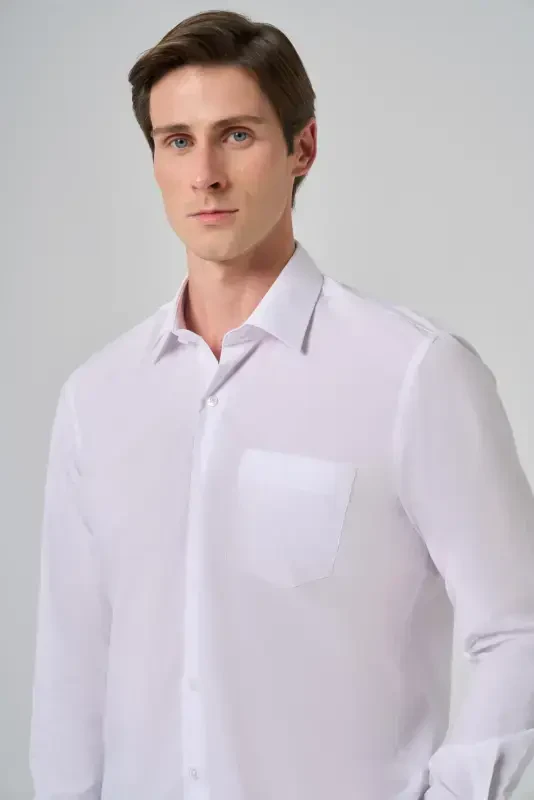 Modazone Men's White Basic Regular Fit Stiff Collar Pocket Shirt - 4