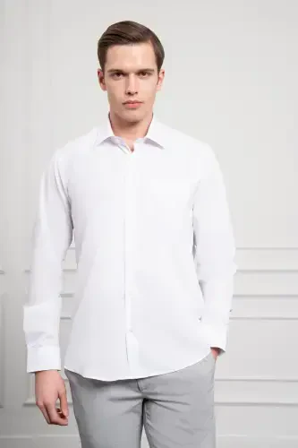 Modazone Men's White Basic Regular Fit Stiff Collar Shirt with Pocket - MORVEN (1)
