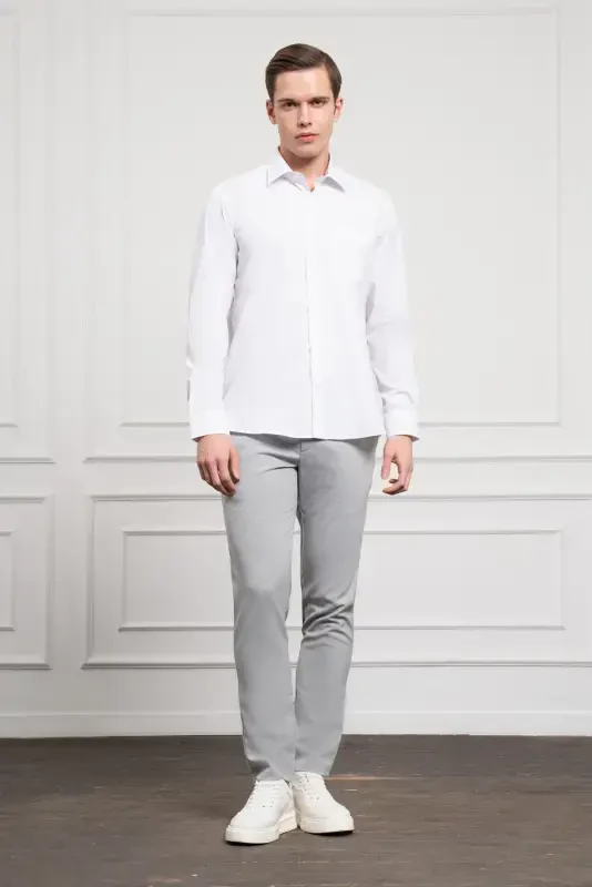 Modazone Men's White Basic Regular Fit Stiff Collar Shirt with Pocket - 2