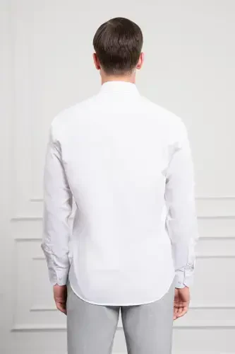 Modazone Men's White Basic Regular Fit Stiff Collar Shirt with Pocket - 5