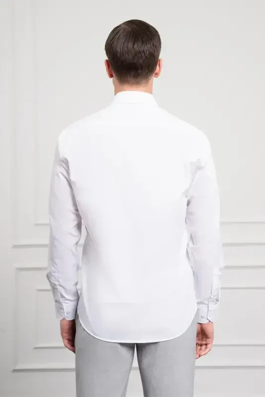 Modazone Men's White Basic Regular Fit Stiff Collar Shirt with Pocket - 5