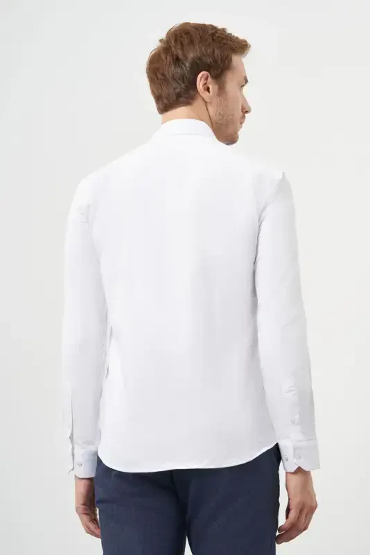 Modazone Men's White Basic Slim Fit Italian Collar Shirt - 5