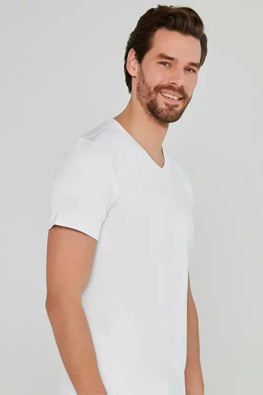 Modazone Men's White Basic V-Neck 100% Cotton Undershirt Tank Top - 1