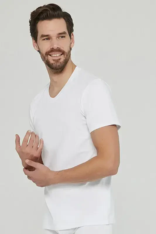 Modazone Men's White Basic V-Neck 100% Cotton Undershirt Tank Top - 2
