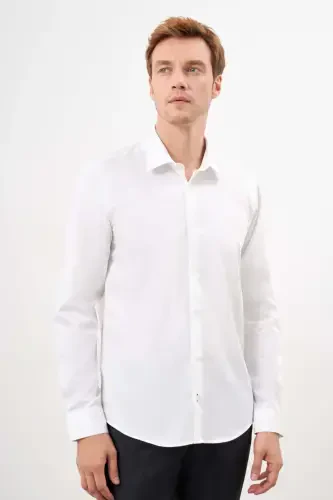 Modazone Men's White Cotton Plain Pattern Hard Collar Slim Fit Shirt 