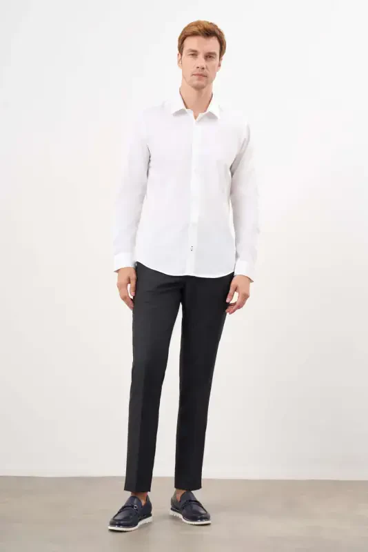 Modazone Men's White Cotton Plain Pattern Hard Collar Slim Fit Shirt - 4