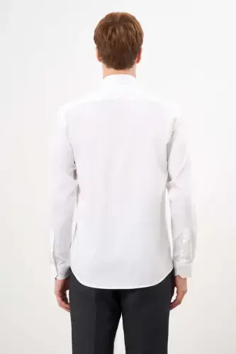 Modazone Men's White Cotton Plain Pattern Hard Collar Slim Fit Shirt - 5