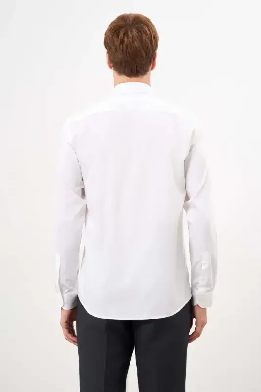 Modazone Men's White Cotton Plain Pattern Hard Collar Slim Fit Shirt - 5