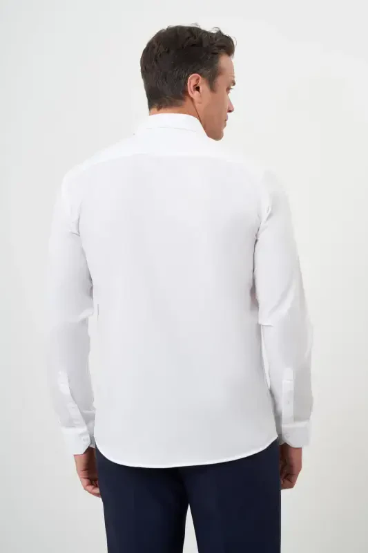 Modazone Men's White Cotton Printed Patterned Italian Collar Slim Fit Shirt - 5