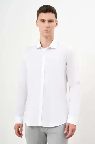 Modazone Men's White Cotton Printed Patterned Italian Collar Slim Fit Shirt - 1