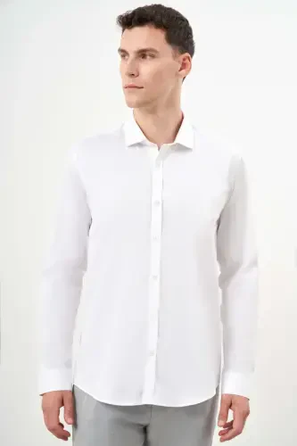 Modazone Men's White Cotton Printed Patterned Italian Collar Slim Fit Shirt - 3