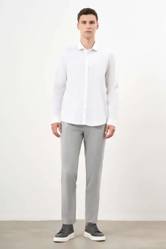 Modazone Men's White Cotton Printed Patterned Italian Collar Slim Fit Shirt - 4