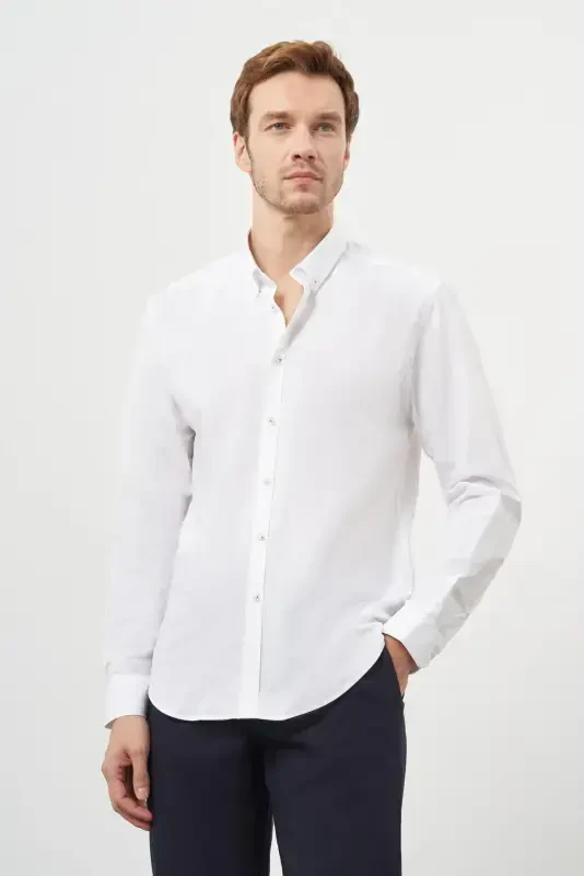 Modazone Men's White Cotton Trend Button-Down Collar Dynamic Fit Shirt - 1