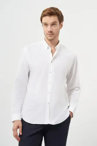 Modazone Men's White Cotton Trend Button-Down Collar Dynamic Fit Shirt - 2