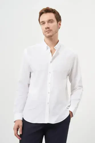 Modazone Men's White Cotton Trend Button-Down Collar Dynamic Fit Shirt - 3