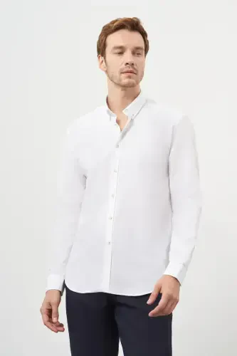 Modazone Men's White Cotton Trend Button-Down Collar Dynamic Fit Shirt - 4