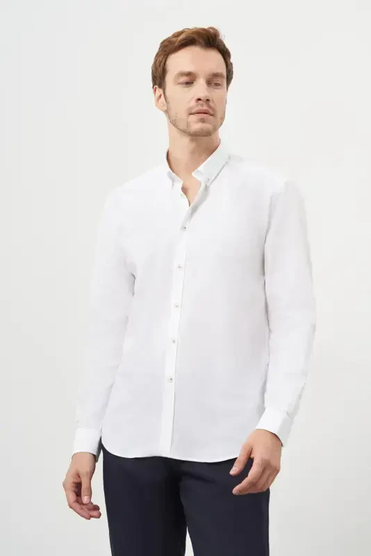 Modazone Men's White Cotton Trend Button-Down Collar Dynamic Fit Shirt - 4
