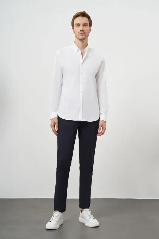 Modazone Men's White Cotton Trend Button-Down Collar Dynamic Fit Shirt - 5