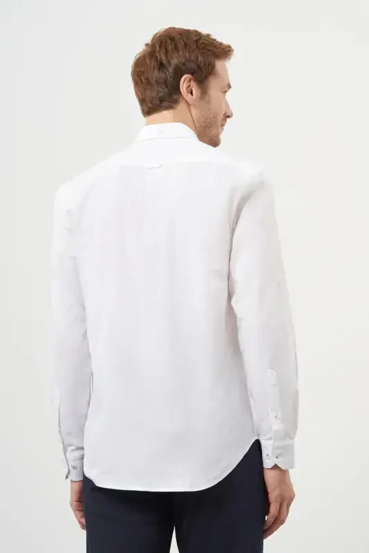 Modazone Men's White Cotton Trend Button-Down Collar Dynamic Fit Shirt - 6