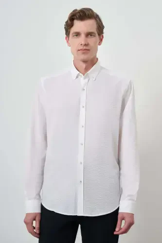 Modazone Men's White Cotton Trend Dynamic Fit Button-Down Collar Shirt - 1