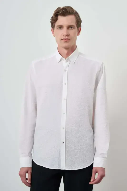 Modazone Men's White Cotton Trend Dynamic Fit Button-Down Collar Shirt - 1