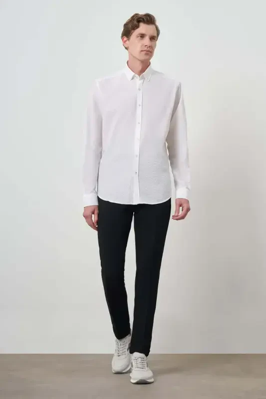 Modazone Men's White Cotton Trend Dynamic Fit Button-Down Collar Shirt - 2