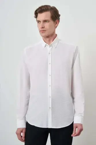 Modazone Men's White Cotton Trend Dynamic Fit Button-Down Collar Shirt - 4