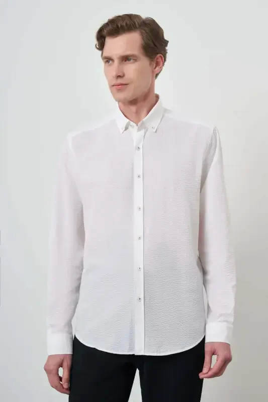 Modazone Men's White Cotton Trend Dynamic Fit Button-Down Collar Shirt - 4