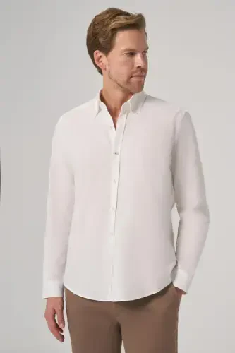 Modazone Men's White Cotton Trend Dynamic Fit Button-Down Collar Shirt 