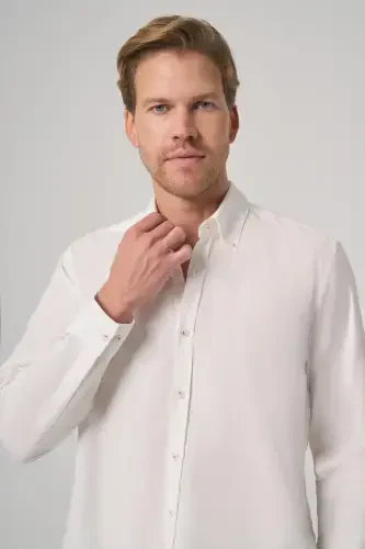 Modazone Men's White Cotton Trend Dynamic Fit Button-Down Collar Shirt - 3