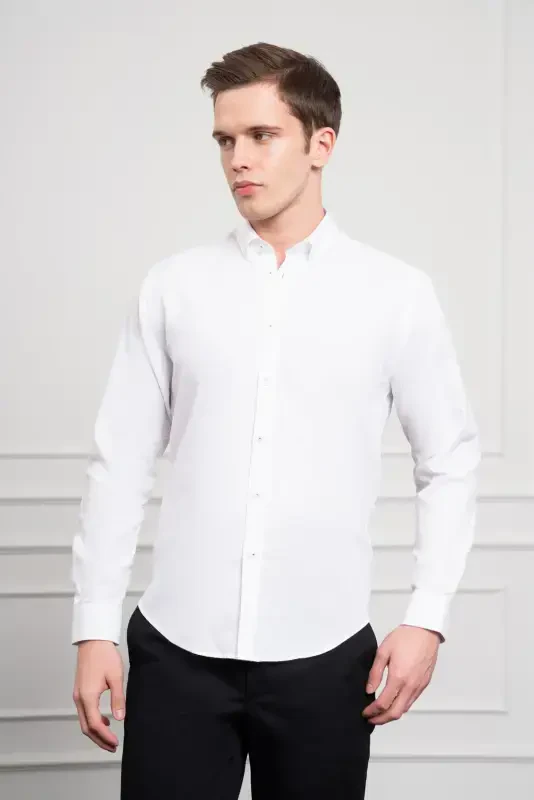 Modazone Men's White Cotton Trend Dynamic Fit Comfort Fit Shirt - 3
