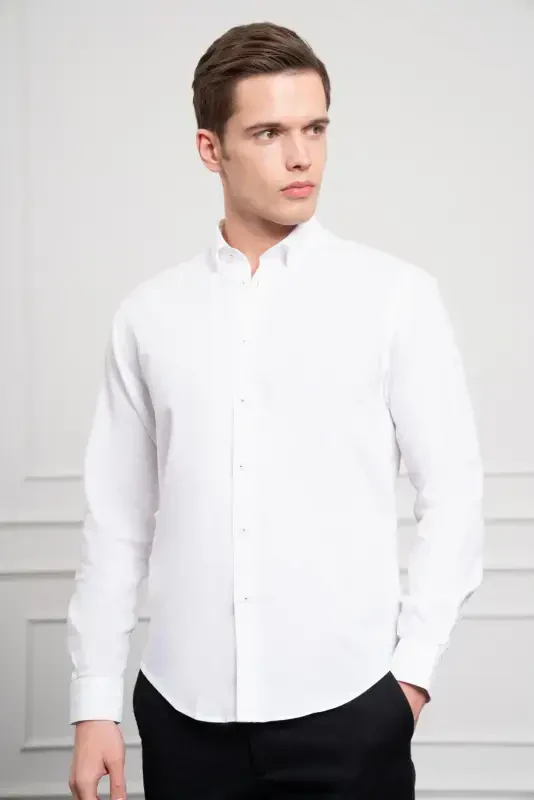 Modazone Men's White Cotton Trend Dynamic Fit Comfort Fit Shirt - 4