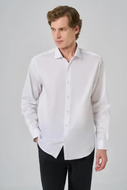Modazone Men's White Cotton Trend Dynamic Fit Italian Collar Shirt - 2