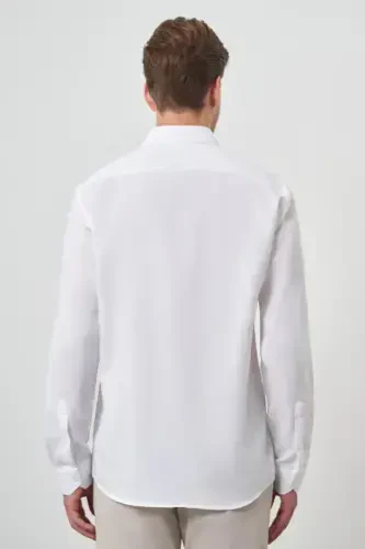 Modazone Men's White Cotton Trend Slim Fit Italian Collar Shirt - 5