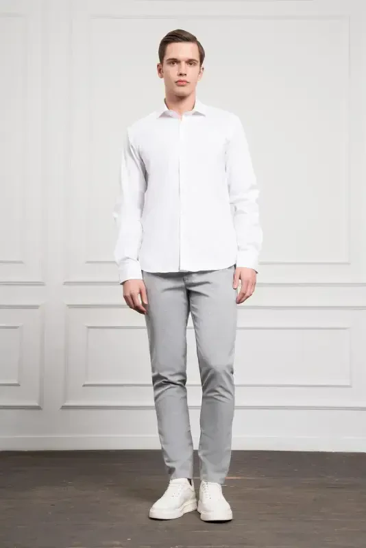 Modazone Men's White Cotton Trend Slim Fit Italian Collar Shirt - 2