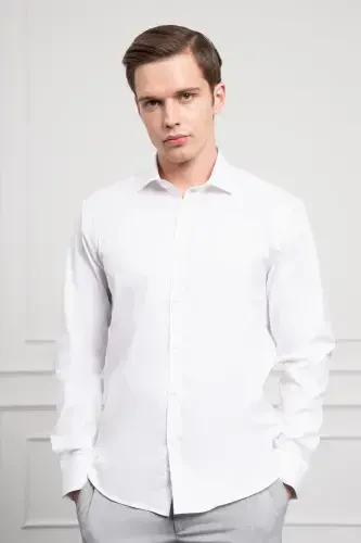 Modazone Men's White Cotton Trend Slim Fit Italian Collar Shirt - 3