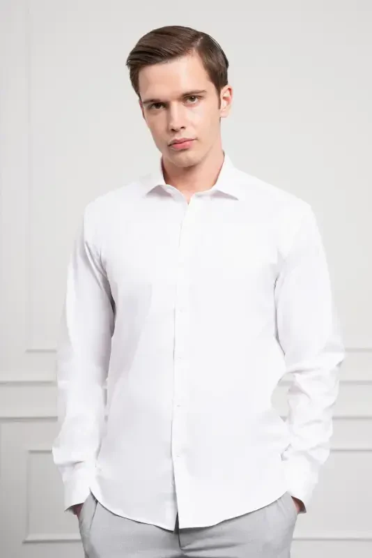 Modazone Men's White Cotton Trend Slim Fit Italian Collar Shirt - 3