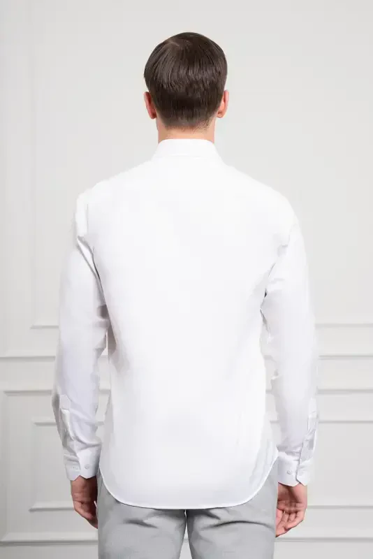 Modazone Men's White Cotton Trend Slim Fit Italian Collar Shirt - 5