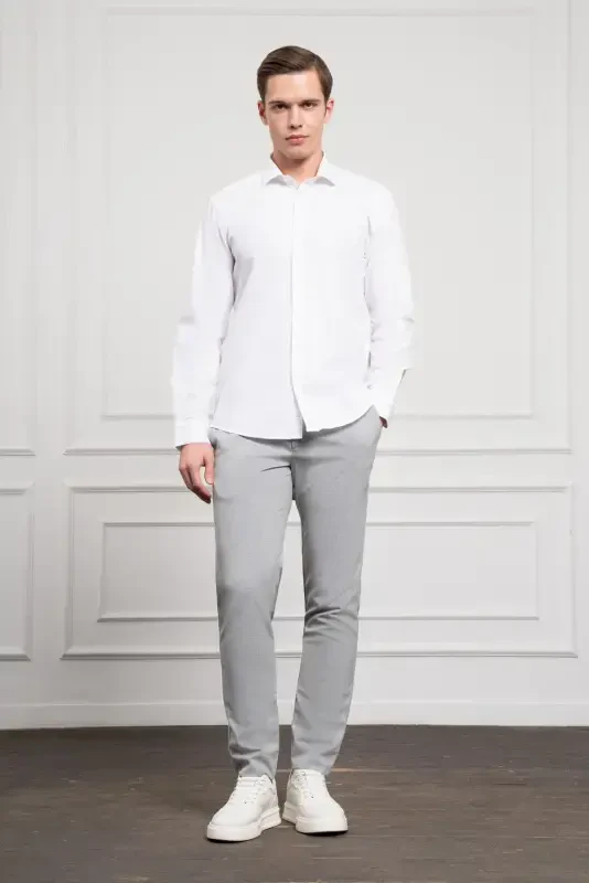 Modazone Men's White Cotton Trend Slim Fit Narrow Cut Italian Collar Shirt - 2