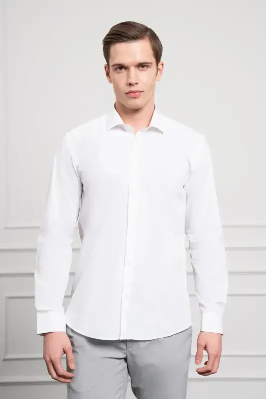Modazone Men's White Cotton Trend Slim Fit Narrow Cut Italian Collar Shirt - 3