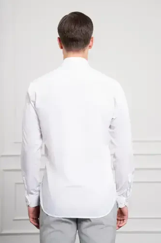 Modazone Men's White Cotton Trend Slim Fit Narrow Cut Italian Collar Shirt - 5