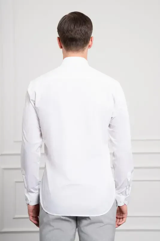 Modazone Men's White Cotton Trend Slim Fit Narrow Cut Italian Collar Shirt - 5