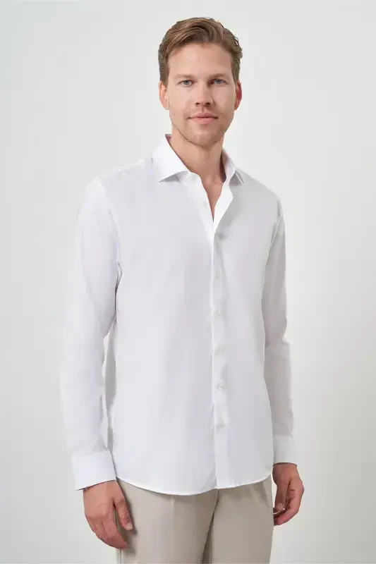 Modazone Men's White Cotton Trend Slim Fit Narrow Cut Non Iron Shirt - 1